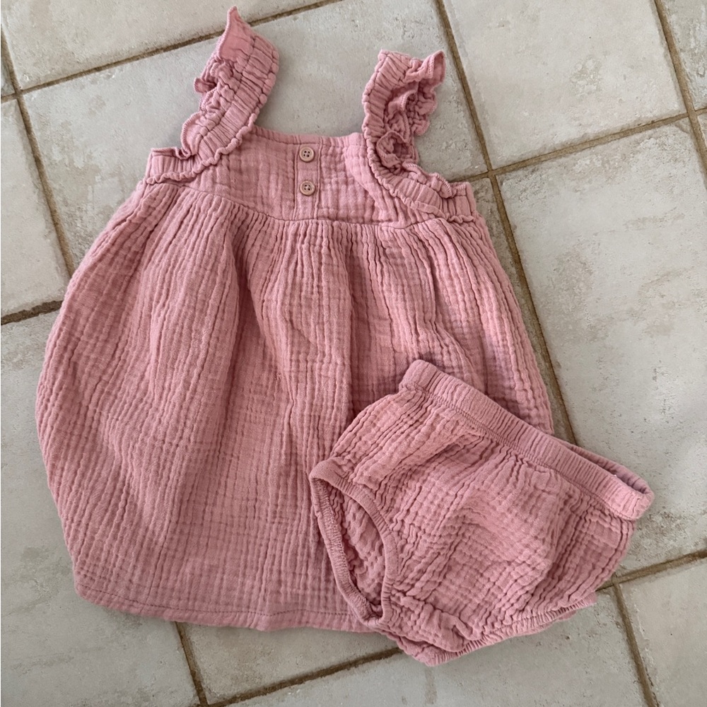 Chelsea & Violet Pink Gauzy Baby Dress with Bloomer